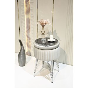 Bianco Metal Ayaklı Sehpalı Puf Krom Bej (chrome Bei̇ge)