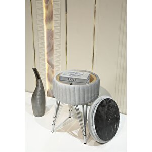 Bianco Metal Ayaklı Sehpalı Puf - Krom Gümüş Gri (chrome Si̇lver Gray)