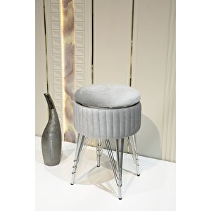 Bianco Metal Ayaklı Sehpalı Puf - Krom Gümüş Gri (chrome Si̇lver Gray)