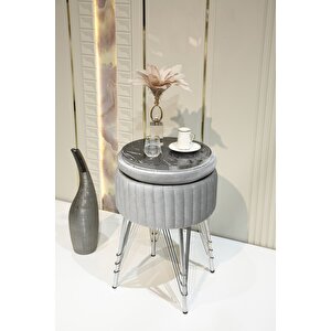 Bianco Metal Ayaklı Sehpalı Puf - Krom Gümüş Gri (chrome Si̇lver Gray)