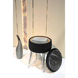 Bianco Metal Ayaklı Sehpalı Puf Krom Siyah (chrome Black)
