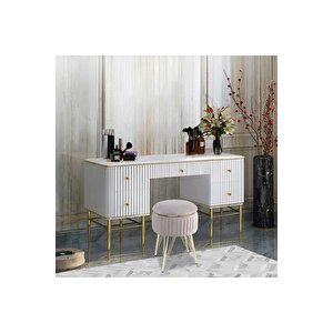 Bianco Metal Ayaklı Sehpalı Puf Altın Bej (gold Bei̇ge)