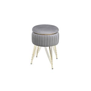 Bianco Metal Ayaklı Sehpalı Puf Altın Gümüş Gri (gold Si̇lver Gray)