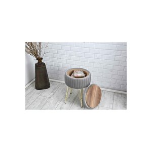 Bianco Metal Ayaklı Sehpalı Puf Altın Gümüş Gri (gold Si̇lver Gray)