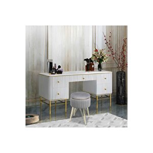 Bianco Metal Ayaklı Sehpalı Puf Altın Gümüş Gri (gold Si̇lver Gray)
