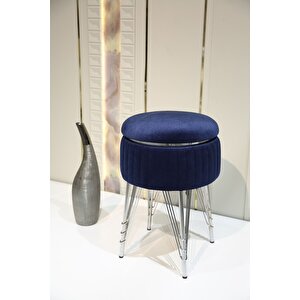 Bianco Metal Ayaklı Sehpalı Puf Krom Koyu Mavi (chrome Dark Blue)