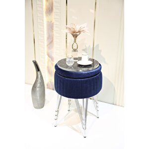 Bianco Metal Ayaklı Sehpalı Puf Krom Koyu Mavi (chrome Dark Blue)