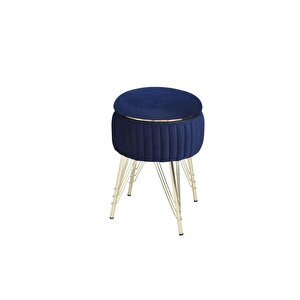 Bianco Metal Ayaklı Sehpalı Puf Altın Koyu Mavi (gold Dark Blue)