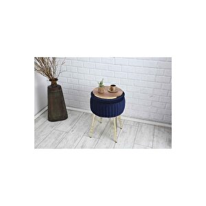 Bianco Metal Ayaklı Sehpalı Puf Altın Koyu Mavi (gold Dark Blue)
