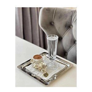 6 Adet Paslanmaz Çelik Gümüş Renk Sunum Tepsisi 21 X21 Cm Çay Kahve Pasta Tatlı Servis Sunum Tepsisi