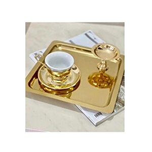 Paslanmaz Çelik Gold Renk Sunum Tepsisi 21 X21 Cm Çay Kahve Pasta Tatlı Servis Sunum Tepsisi 1 Adet