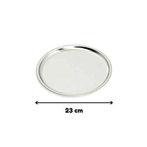 Paslanmaz Çelik 6 Adet 23 Cm Yuvarlak Servis, Pasta, Kurabiye, İkram Tabağı, Servis Tabağı 6 Adet