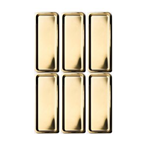 Paslanmaz Çelik Gold Renk Dikdörtgen Dar Metal Düz Sunum Tepsisi Çay Kahve Tatlı Sunum 6 Adet