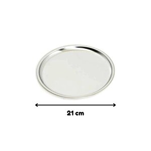 Paslanmaz Çelik 2 Adet 21 Cm Yuvarlak Servis, Pasta, Kurabiye, İkram Tabağı, Servis Tabağı 2 Adet