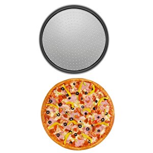 Büyük Orta Küçük Boy Delikli Pizza Tepsisi Lahmacun Pide Tepsisi 36 - 32 - 28 Cm 3 Adet 3 Boy