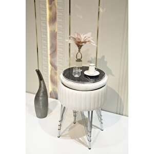 Bianco Metal Ayaklı Puflu Sehpa Krom Kırık Beyaz (chrome Off-whi̇te)