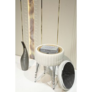Bianco Metal Ayaklı Puflu Sehpa Krom Kırık Beyaz (chrome Off-whi̇te)