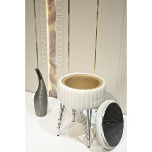 Bianco Metal Ayaklı Puflu Sehpa Krom Kırık Beyaz (chrome Off-whi̇te)