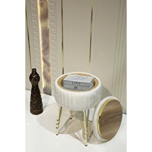 Bianco Metal Ayaklı Puflu Sehpa Altın Kırık Beyaz (gold Off Whi̇te)