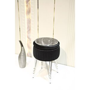 Bianco Metal Ayaklı Puflu Sehpa Krom Siyah (chrome Black)