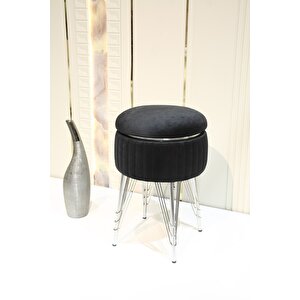 Bianco Metal Ayaklı Puflu Sehpa Krom Siyah (chrome Black)