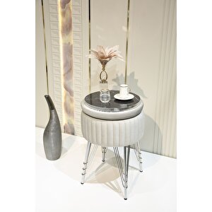 Bianco Metal Ayaklı Puflu Sehpa Krom Bej (chrome Bei̇ge)