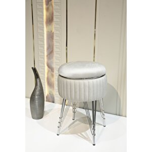 Bianco Metal Ayaklı Puflu Sehpa Krom Bej (chrome Bei̇ge)