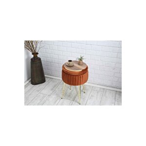 Bianco Metal Ayaklı Puflu Sehpa Altın Turuncu (gold Orange)