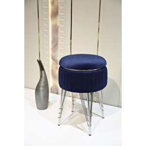Bianco Metal Ayaklı Puflu Sehpa Krom Koyu Mavi (chrome Dark Blue)