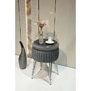 Bianco Metal Ayaklı Puflu Sehpa Krom Antrasit Gri (chrome Anthraci̇te Gray)