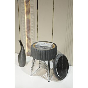 Bianco Metal Ayaklı Puflu Sehpa Krom Antrasit Gri (chrome Anthraci̇te Gray)