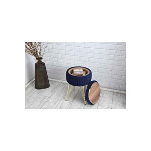 Bianco Metal Ayaklı Puflu Sehpa Altın Koyu Mavi (gold Dark Blue)