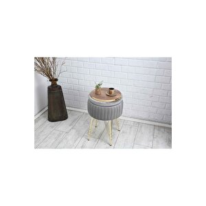Bianco Metal Ayaklı Puflu Sehpa Altın Gümüş Gri (gold Si̇lver Grey)