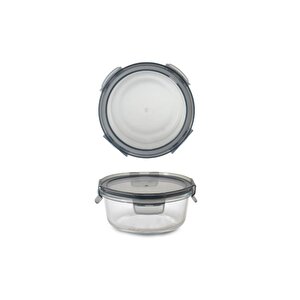 Yuvarlak Cam Saklama Kabı 630 Ml, 4 Tarafından Kilitli Plastik Kapaklı