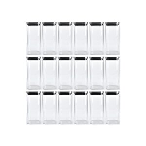 Vakum Krom Kapaklı Kare Cam Kavanoz 6,5x15,5 Cm - 450 Ml Cam Baharatlık Saklama Kabı 18 Adet