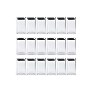 Vakum Krom Kapaklı Kare Cam Kavanoz 6,5x12,5 Cm - 350 Ml Cam Baharatlık Saklama Kabı 18 Adet