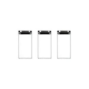 Vakum Krom Kapaklı Kare Cam Kavanoz 8x8*15 Cm -800 Ml Cam Baharatlık Saklama Kabı 3 Adet