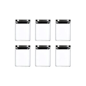 Vakum Krom Kapaklı Kare Cam Kavanoz 8x8*10 Cm - 500 Ml Cam Baharatlık Saklama Kabı 6 Adet