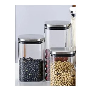 Vakum Krom Kapaklı Kare Cam Kavanoz 8x8*10 Cm - 500 Ml Cam Baharatlık Saklama Kabı 18  Adet