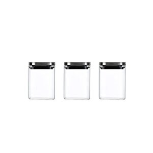 Vakum Krom Kapaklı Kare Cam Kavanoz 8x8*10 Cm - 500 Ml Cam Baharatlık Saklama Kabı 3 Adet