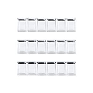 Vakum Krom Kapaklı Kare Cam Kavanoz 6,5x10,5 Cm - 300 Ml Cam Baharatlık Saklama Kabı 18 Adet