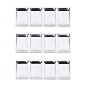 Vakum Krom Kapaklı Kare Cam Kavanoz 6,5x10,5 Cm - 300 Ml Cam Baharatlık Saklama Kabı 12 Adet