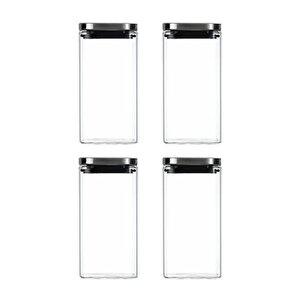 Vakum Krom Kapaklı Kare Cam Kavanoz 8x8*15 Cm -800 Ml Cam Baharatlık Saklama Kabı 4 Adet
