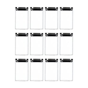 Vakum Krom Kapaklı Kare Cam Kavanoz 8x8*13 Cm - 650 Ml Cam Baharatlık Saklama Kabı 12 Adet