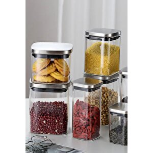 Vakum Krom Kapaklı Kare Cam Kavanoz 8x8*13 Cm - 650 Ml Cam Baharatlık Saklama Kabı 12 Adet