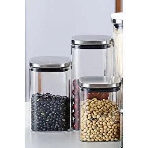 Vakum Krom Kapaklı Kare Cam Kavanoz 8x8*13 Cm - 650 Ml Cam Baharatlık Saklama Kabı 12 Adet