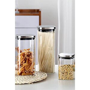 Vakum Krom Kapaklı Kare Cam Kavanoz 450ml 300ml Saklama Kabı 6 Adet