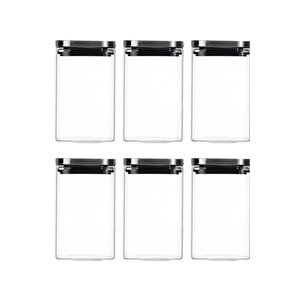 Vakum Krom Kapaklı Kare Cam Kavanoz 8x8*13 Cm - 650 Ml Cam Baharatlık Saklama Kabı 6 Adet