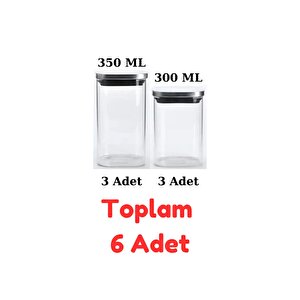 Vakum Krom Kapaklı Kare Cam Kavanoz 350ml 300ml Saklama Kabı 6 Adet