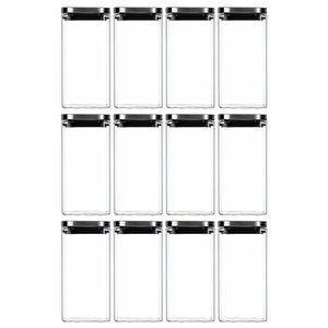 Vakum Krom Kapaklı Kare Cam Kavanoz 8x8*15 Cm -800 Ml Cam Baharatlık Saklama Kabı 12 Adet